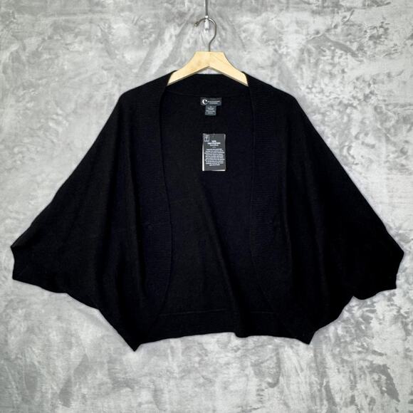 C by Bloomingdale's Cashmere Cardigan Womens Large Black Open Front Dolman NEW - Picture 1 of 10